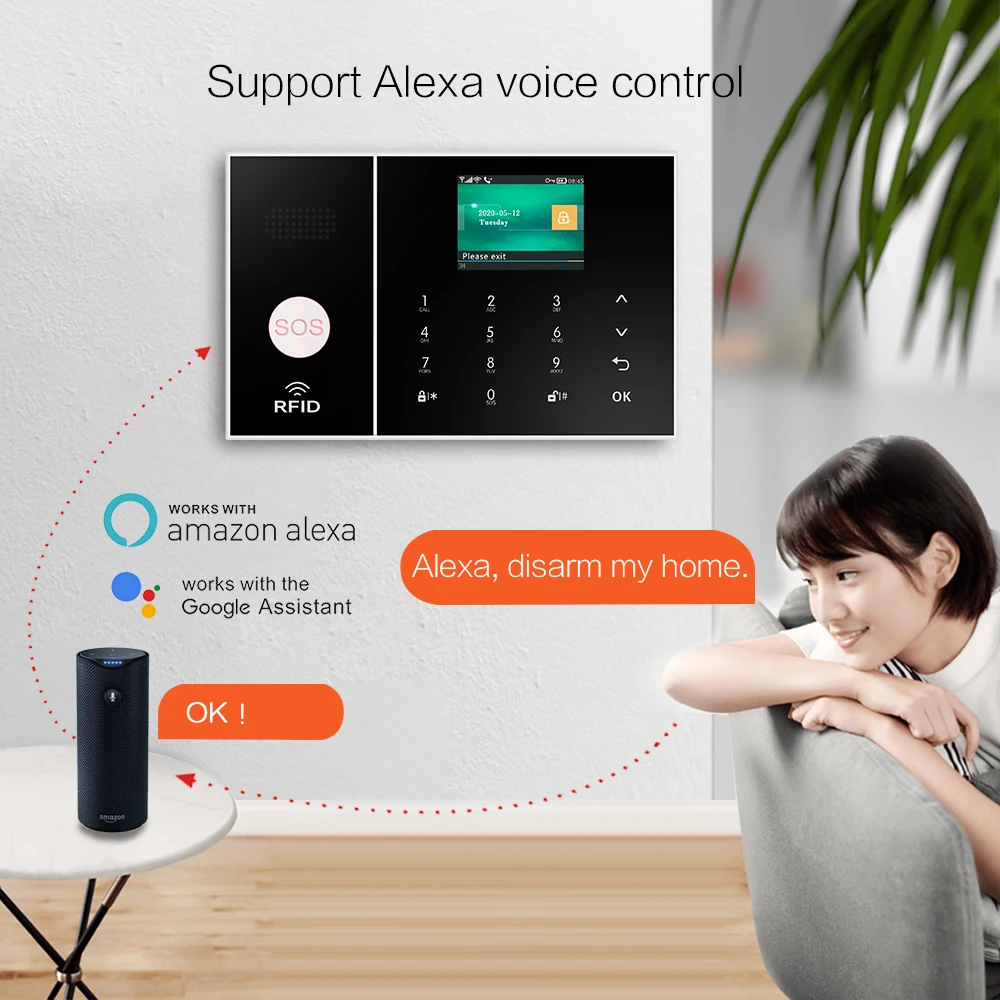 PGST Smart Life Alarm System for Home WIFI GSM Security Alarm Host with Door and Motion Sensor Tuya Smart App control work Alexa - Image 2