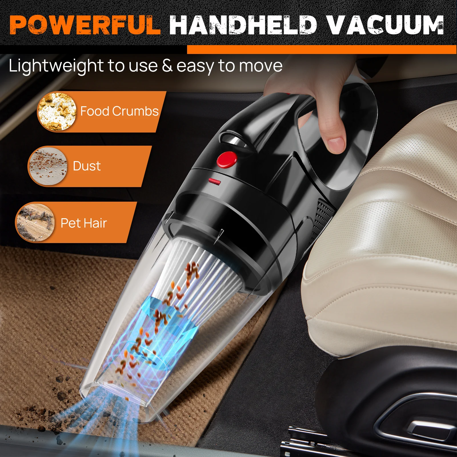 Handheld Vacuum Cleaner Cordless Strong Suction Portable Hand Vacum for Home Car Hoover,Mini Rechargeable with HEPA Filter LED - Image 4
